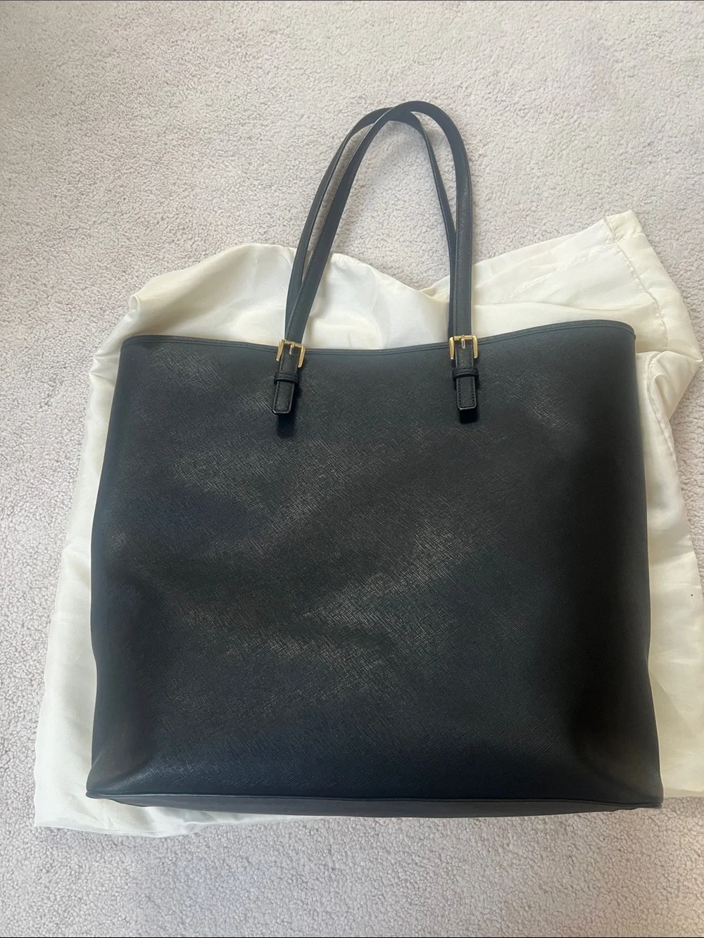 Michael Kors Black Leather Tote with Gold Accent Charm
